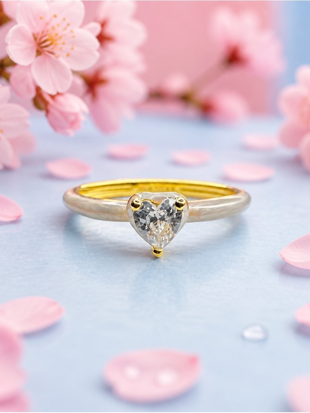 Gold & Silver Heart Solitaire Ring with Clear Stone new with out tag size 7